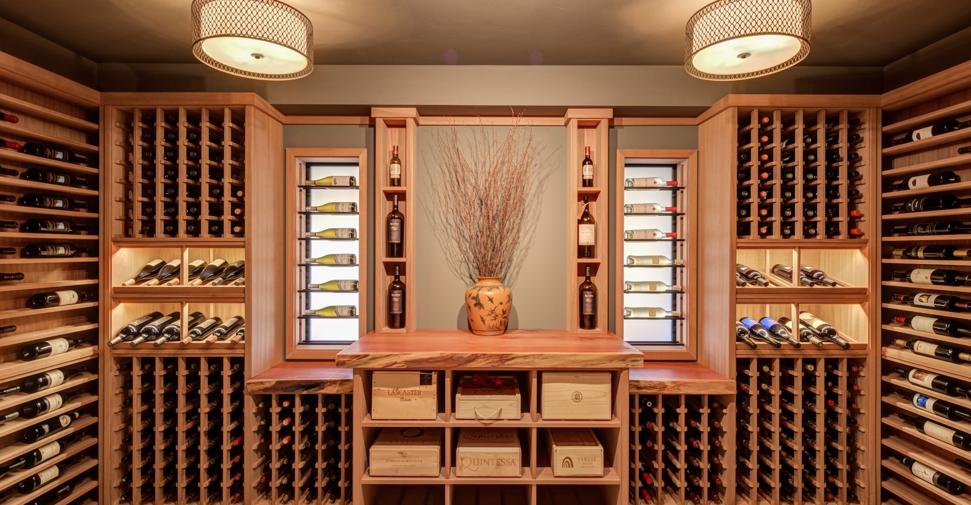 Custom wine cellar shelving by Sonoma County home builder LEFF Design Build.