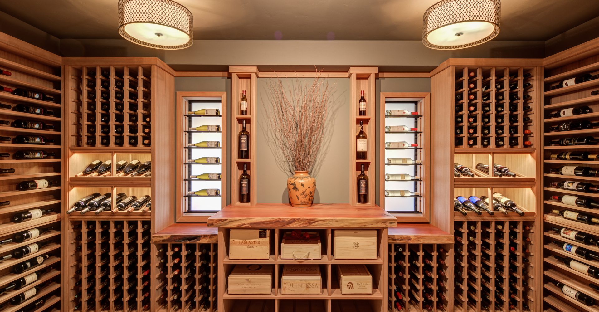 Custom wine cellar shelving by Sonoma County home builder LEFF Design Build.