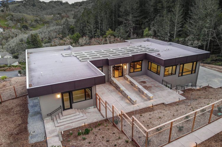 New Santa Rosa home exterior drone image from above by Sonoma County home builder LEFF Design Build.
